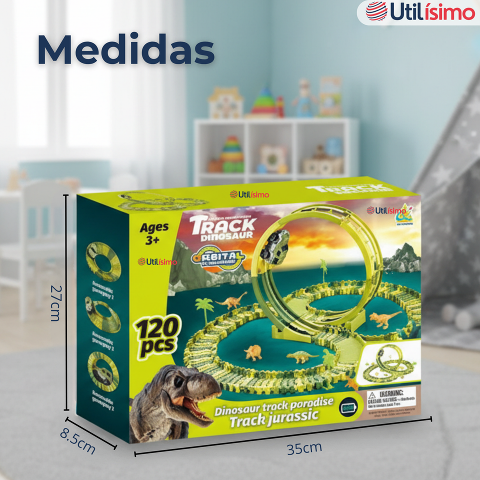 Pista Carreras de Auto Juguete Flexible Dinosaurio 120 Piezas