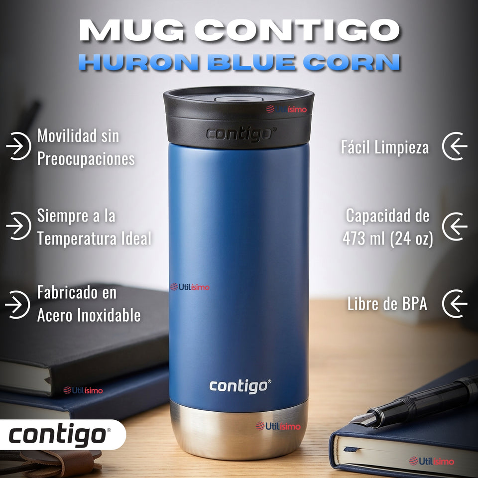 Vaso Mug Contigo Huron 2.0 473 ML Blue Corn Térmico Acero Inoxidable