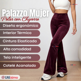 Pantalón Cotelé Palazzo Polar Con Chiporro Elasticado Térmico Burdeo
