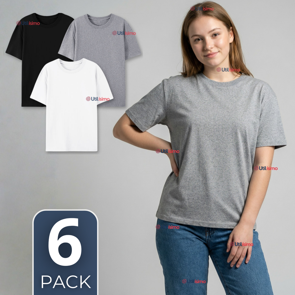 Pack 6 Camisetas Poleras 100% Algodón Básica Lisa Elástica Mujer Colores Surtidos