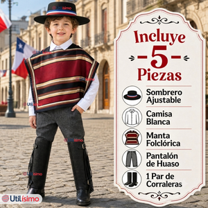 Traje Huaso Típico Completo 5 Piezas Niño Fiestas Patrias