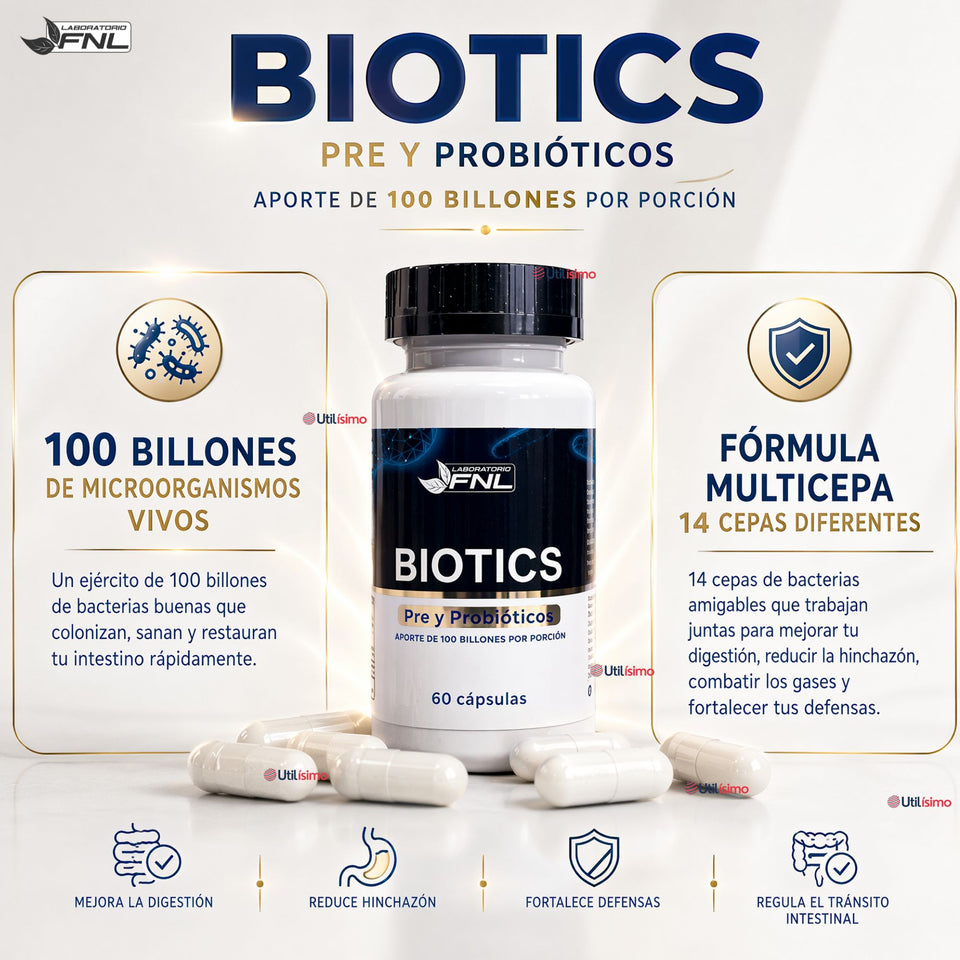 Probióticos FNL Biotics 60 Cápsulas con 100 Billones y 14 Cepas
