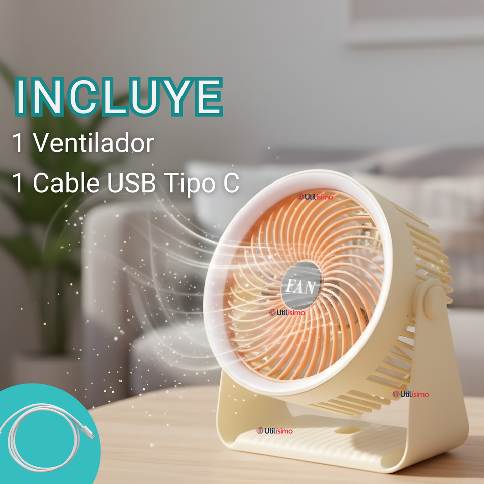 Mini Ventilador De Mesa Beige Silencioso Portátil Recargable USB