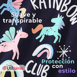 Polera Manga Larga Niña 100% Algodón Unicornios  Negro Camiseta