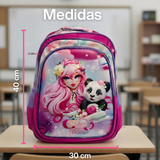 Mochila Bolso Escolar Diseño 3D + Estuche + Lonchera 40Cm Niña Tela Oxford Friends Forever