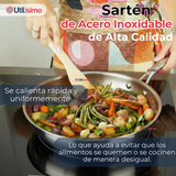 Sartén Acero Inoxidable Antiadherente 24cm +Cuchara de Madera de Bambú