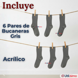 Pack 6 Bucaneras Escolares Calcetines Acrílico Gris Premium Niña y Juvenil