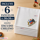 Pack 6 Pañuelos Baile Cueca 36cm Bordado Escudo Chileno Algodón Fiestas Patrias