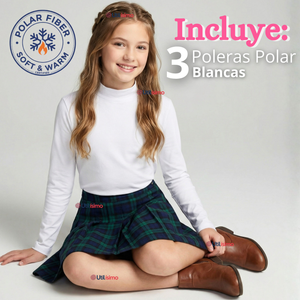 Pack 3 Poleras Camisetas Polar Blanca Primera Capa Cuello Beatle Manga Larga Niña