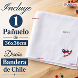 Pañuelo Baile Cueca 36cm Bordado Bandera de Chile Algodón Fiestas Patrias