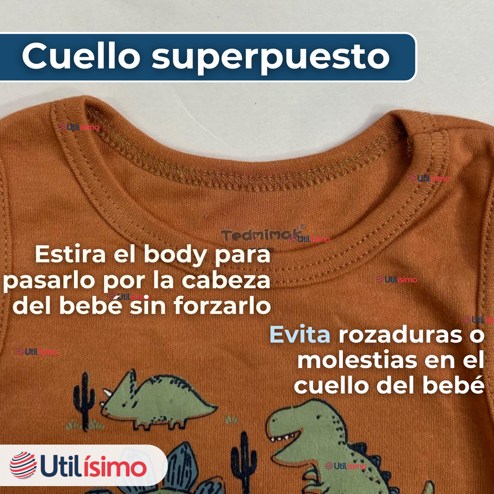 Pack 4 Bodys Niño Sin Manga Tedmimak 100% Algodón Baby Dino