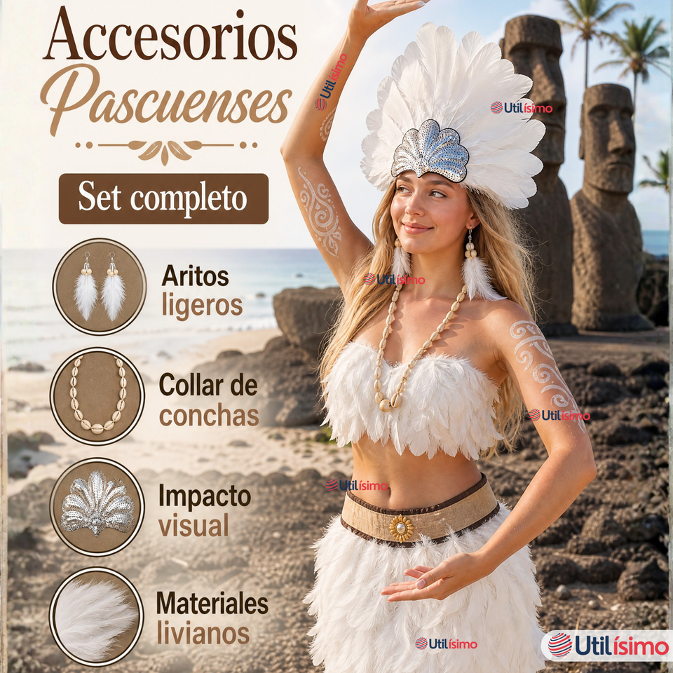 Set Accesorios Pascuenses 3 Piezas Collar Aretes Corona Fechas Patrias