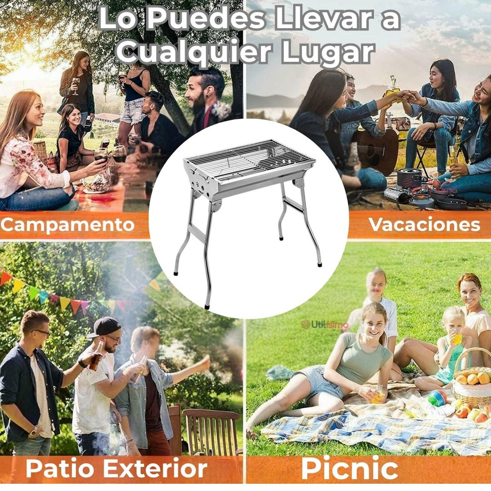 Mini Parrillera Portátil Acero Inoxidable Plegable A Carbón