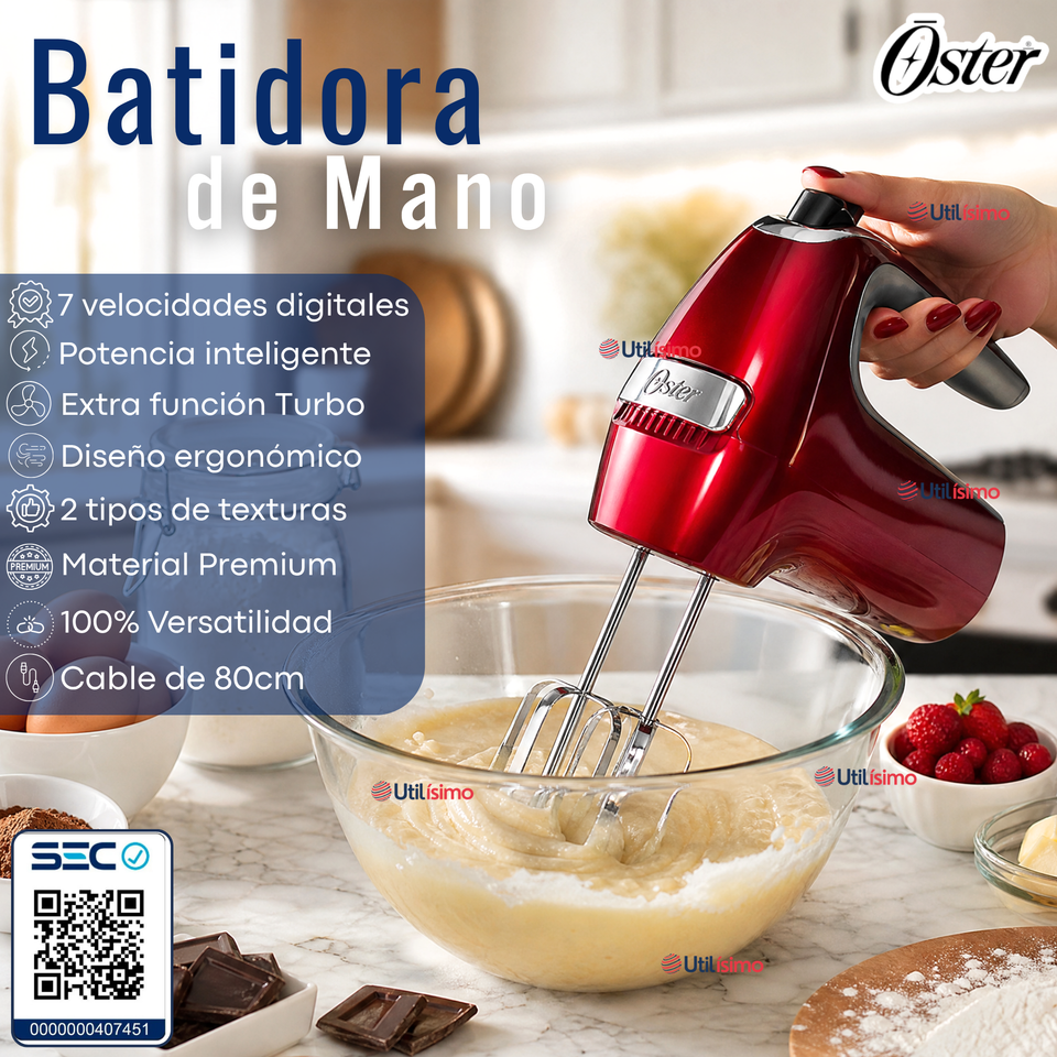 Batidora De Mano Oster® 7 Velocidades + Función Turbo FPSTHM360R