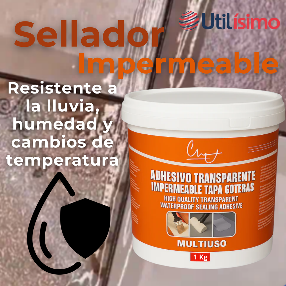 Sellador Adhesivo Transparente Impermeable Tapa Goteras 1Kg No Tóxico