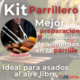 Kit Parrillero 3 Piezas Pinza Espátula Tenedor Para Asados Acero Inoxidable