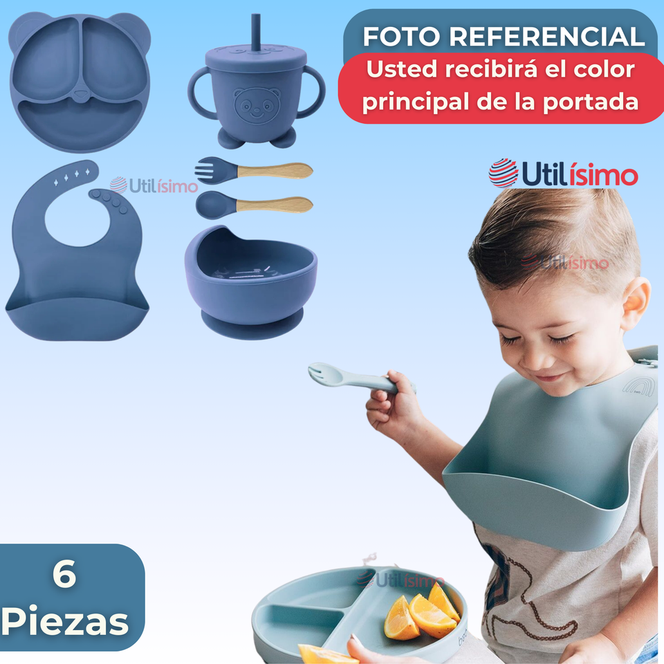 Set De Alimentación Bebé Silicona De Oso 6 Piezas Libre BPA