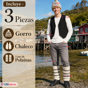 Vestimenta Chilote 3 Piezas Chaleco Gorro Polainas Hombre Fiestas Patrias
