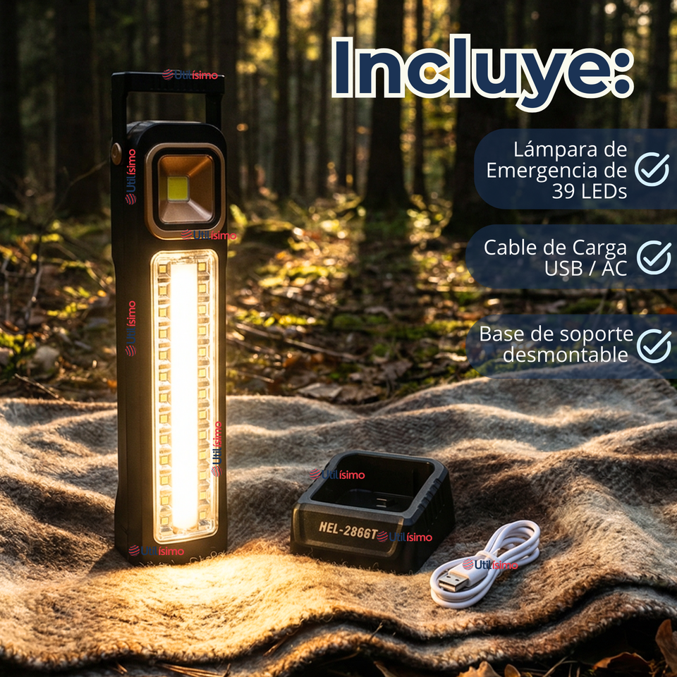 Lampara Luz De Emergencia Focos 39 Led Carga Híbrida Solar USB 30W