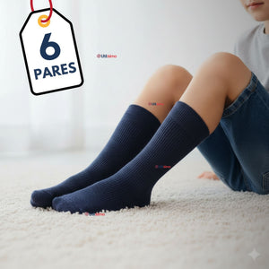 Pack 6 Calcetínes Escolares Corto Acrílico Azul Niño Juvenil