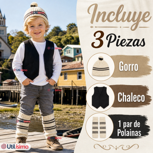 Vestimenta Chilote 3 Piezas Chaleco Gorro Polainas Niño Fiestas Patrias
