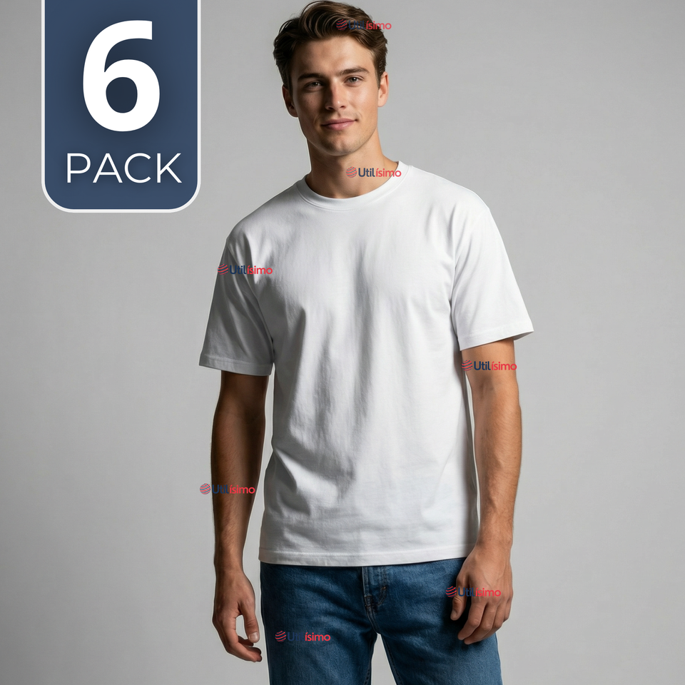 Pack 6 Camisetas Poleras 100% Algodón Básica Lisa Elástica Hombre Blanco