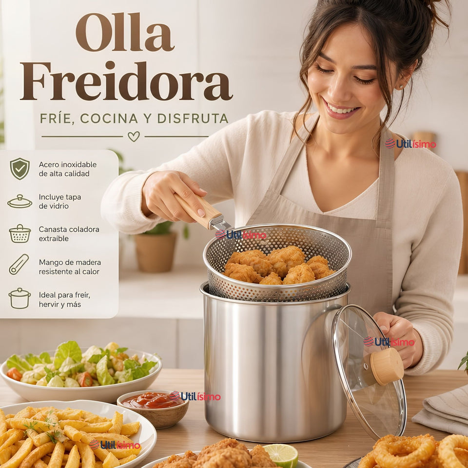 Olla Freidora Multiusos 3 en 1 Capacidad 3.5L Acero Inoxidable