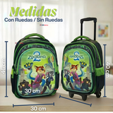 Mochila Escolar Zootopia Con Ruedas Desmontables + Estuche + Lonchera Niño Poliéster