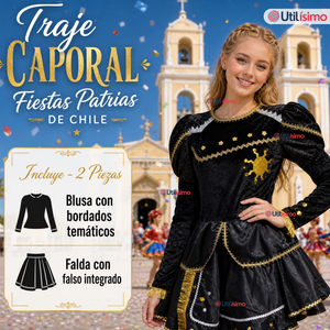 Traje Caporal Típico Tradicional Negro 2 Piezas Juvenil Fiestas Patrias
