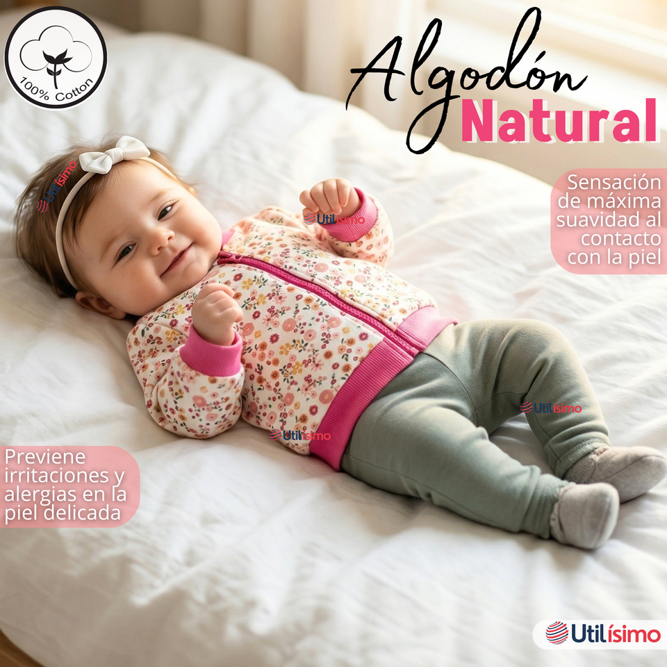 Conjunto 2 Piezas Buzo Pantalón Y Polerón De Algodón Rosado Flores Bebé Niña