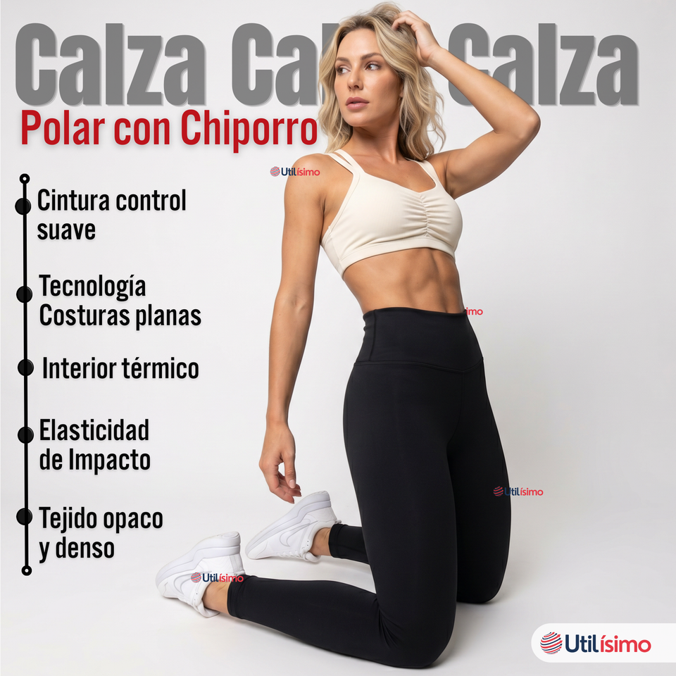 Calza Polar Con Chiporro Térmica Mujer Elasticada Negra