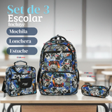 Mochila Escolar Bolso Con Estuche + Lonchera 45Cm Tela Oxford Niño Snowboard