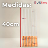 Pack 12 Pinchos De 40cm Para Anticuchos Brochetas Asados Mango De Madera