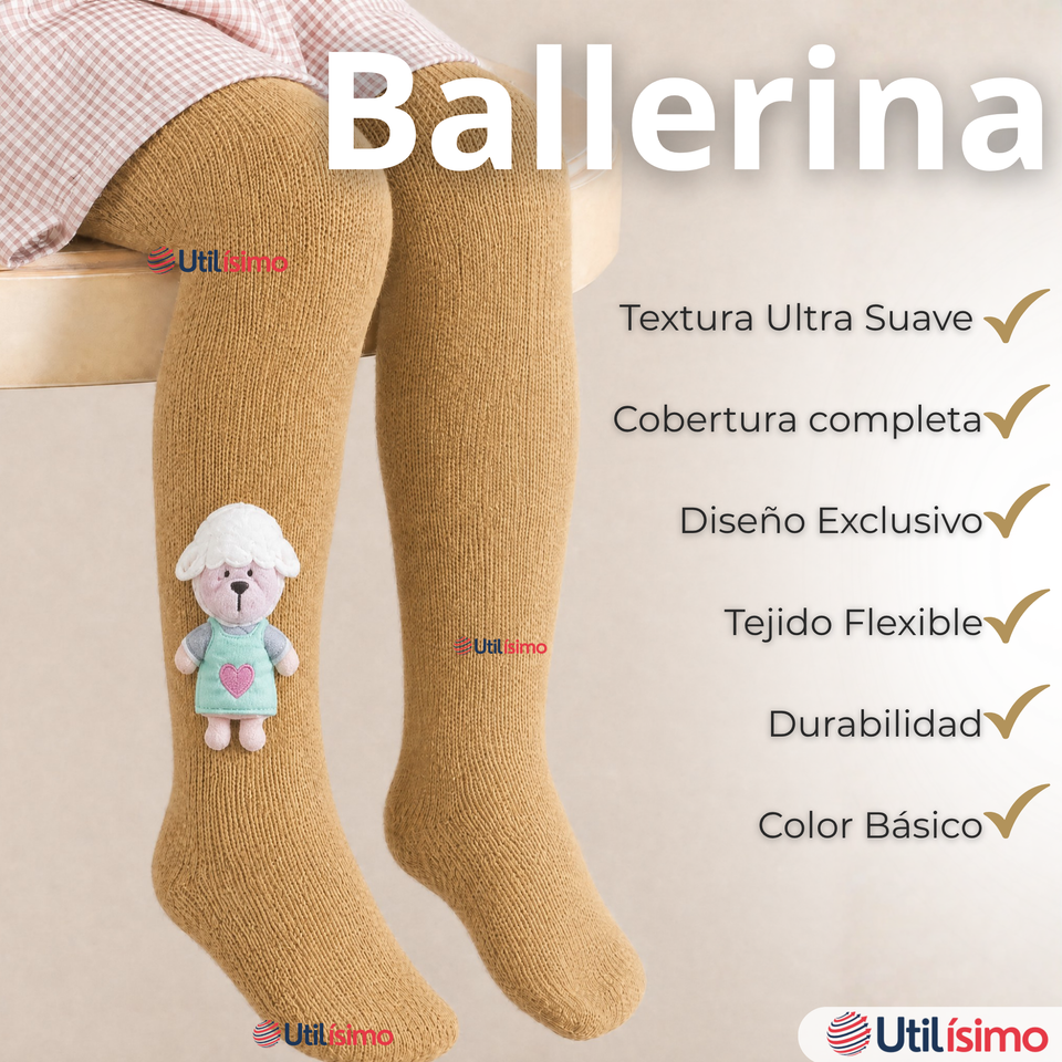 Panty 3D Osito Café Tejida Niña Ballerina 78% Algodón Premium