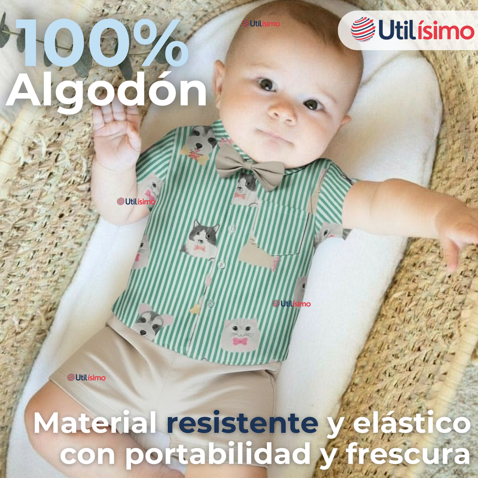 Conjunto de Vestir Camisa Con Lazo Y Pantalón Corto Algodón Niño