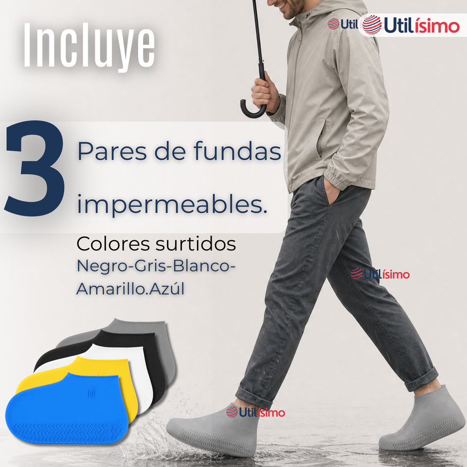 Pack 3 Pares Fundas Cubre Zapatos Hombre Impermeable Surtidas Silicona Antideslizante