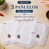 Pack 3 Pañuelos Baile Cueca 28cm Con Vuelo Pareja Bailando Algodón Fiestas Patrias