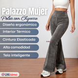 Pantalón Cotelé Palazzo Polar Con Chiporro Elasticado Térmico Gris Melange