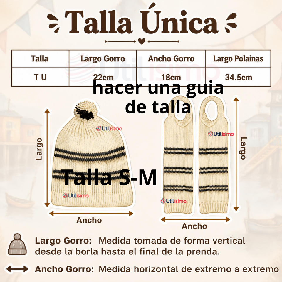 Pack 3 Set Chilote De Gorro Polainas Tipico Niño Fiestas Patrias