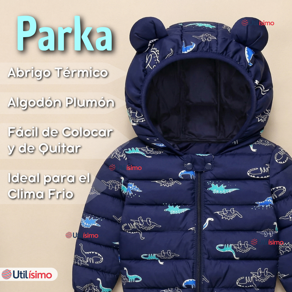 Parka Con Capucha Térmica Poliester Niño Dinosaurio