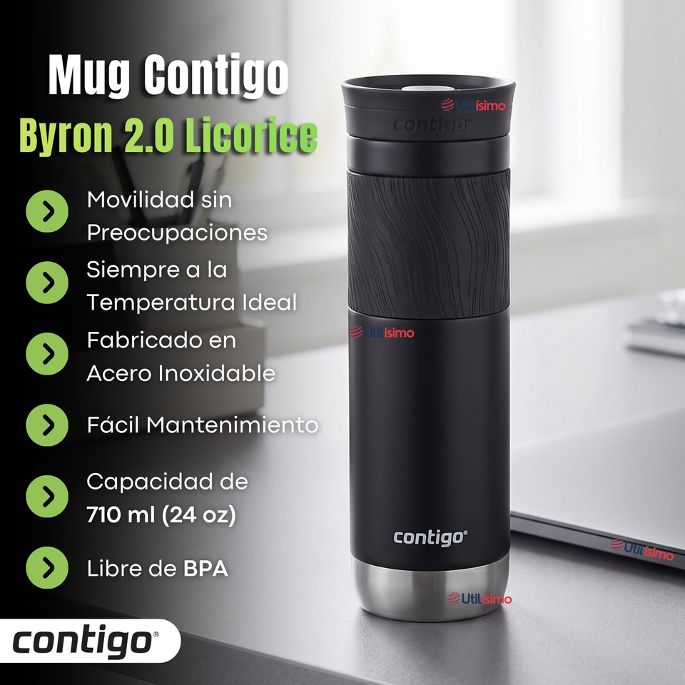 Vaso Termico Contigo Byron 2.0 Snapseal 710 Ml Negro Licorice Acero inoxidable