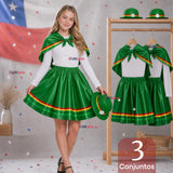 Pack 3 Trajes Nortinos Juvenil Con Poleras 4 Piezas Verde Baile Típico Fiestas Patrias