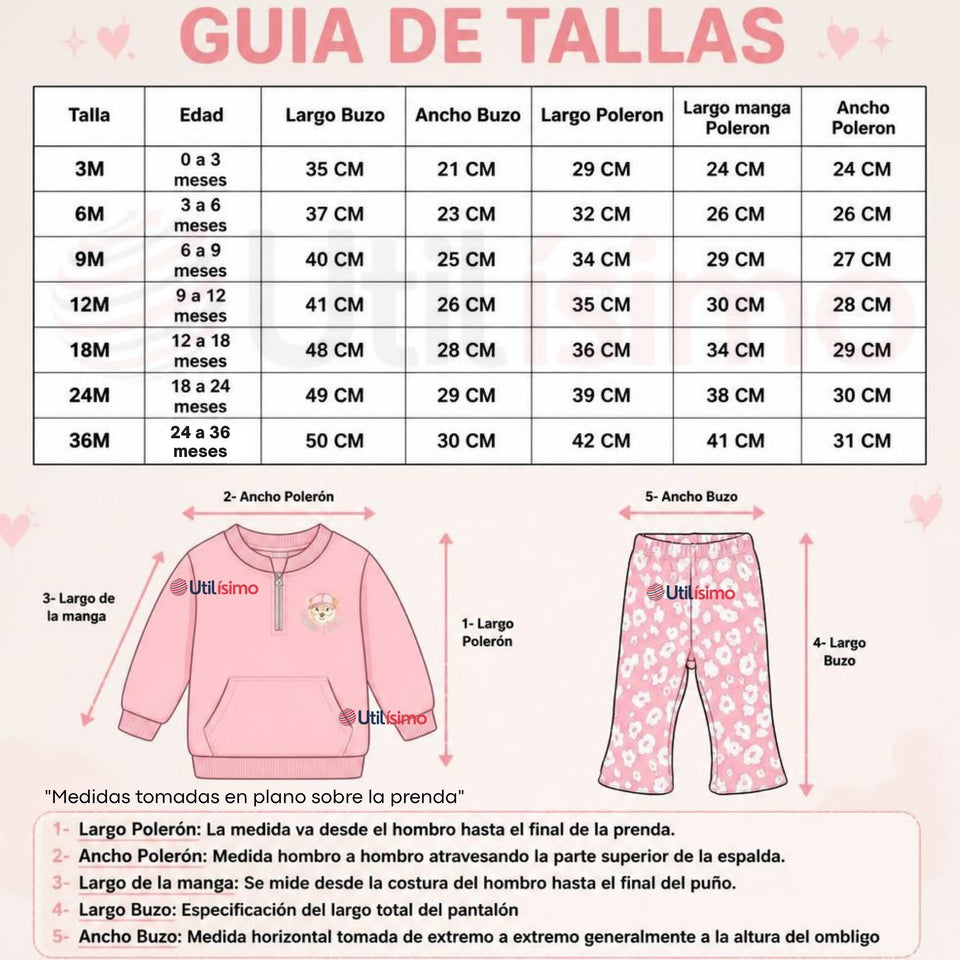 Conjunto 2 Piezas Polerón y Pantalón Buzo 100% Algodón Bebé Niña Tedmimak Beautiful flowers