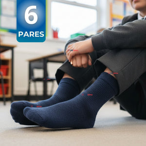 Pack 6 Calcetínes Escolares Corto Bambú Azul Niños y Juvenil