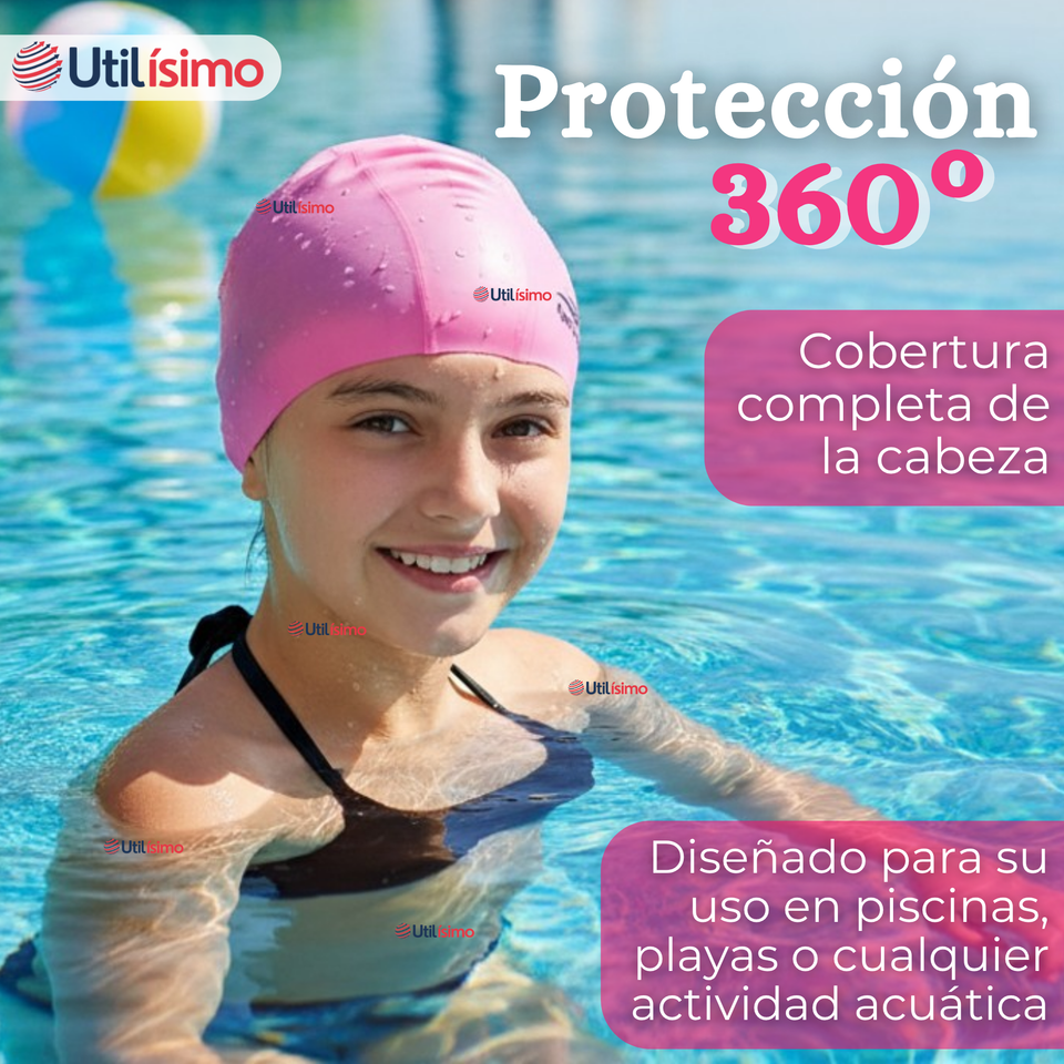 Gorro Natación Baño Con Protector De Orejas Silicona Color Rosado 12 años en adelante