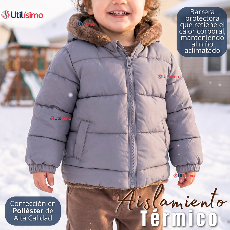 Parka Osito Con Capucha Manga Larga Gris Niño Infantil