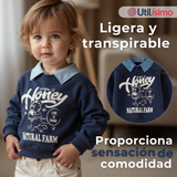 Polerón Estilo Pique Manga Larga Niño 100% Algodón Azul