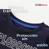 Polera Manga Larga Niño 100% Algodón Dinosaurio Azul Camiseta