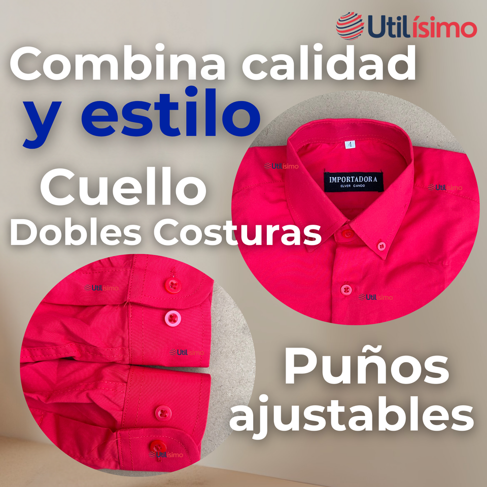 Camisa Casual De Vestir Manga Larga Cuello Americano 100% Algodón Rojo