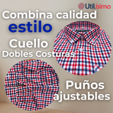 Camisa Huaso Cuadrillé Cuadro Manga Larga 100% Algodón Azul Rojo Casual